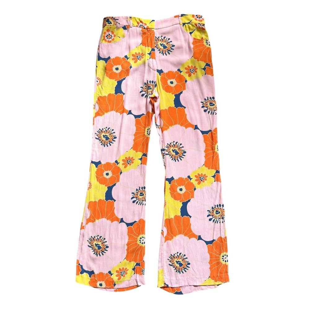 Y2K Zara Floral Flare Pants Boho Hippie Festival Retro Whimsy Groovy High Rise